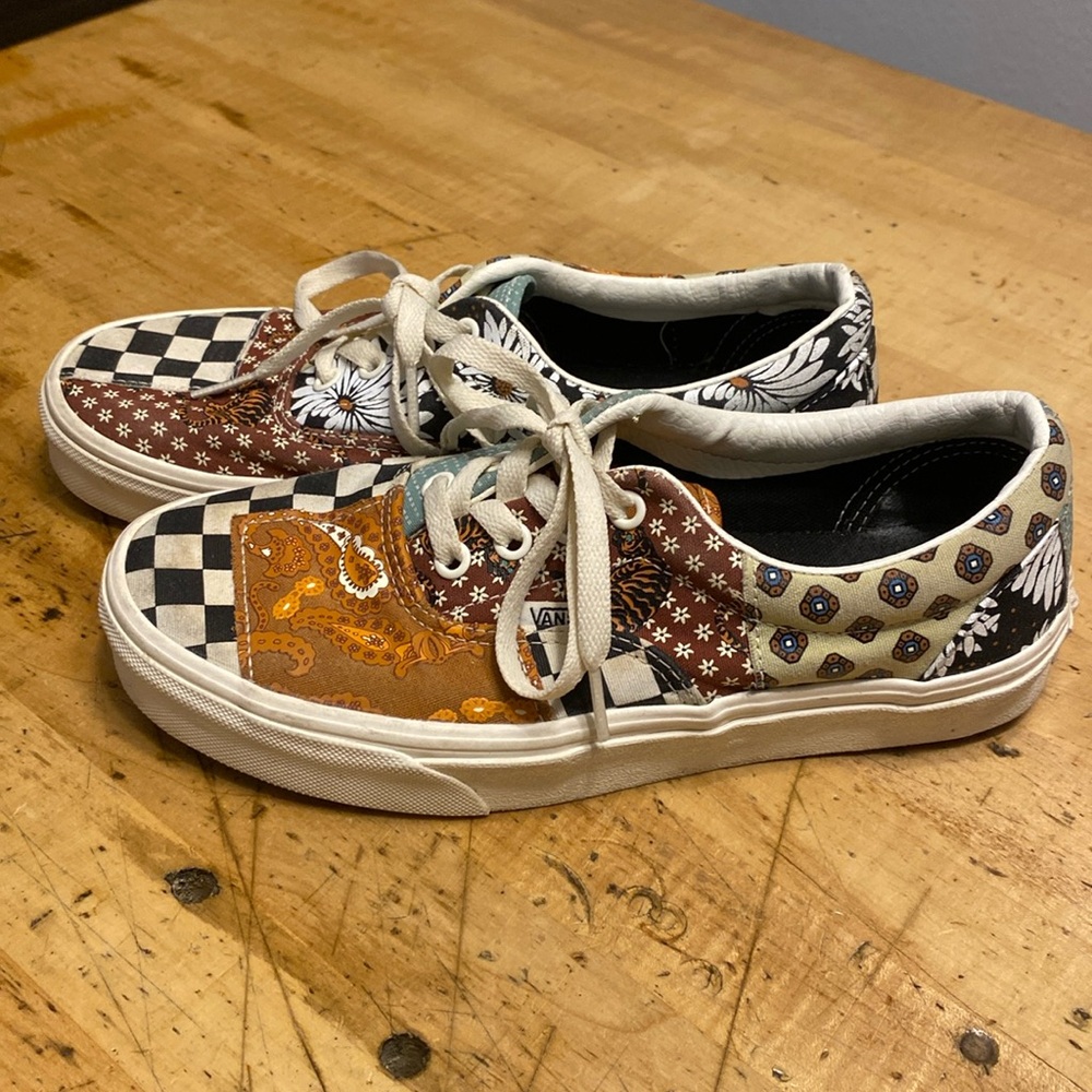 Vans Orange and White Sneakers Patchwork Design